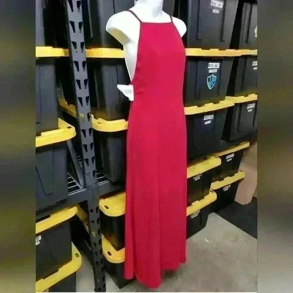 NEW NWT Fame And Partners Cherry Red Leo Halter Open Back Maxi Dress Size 4 US - Picture 3 of 13